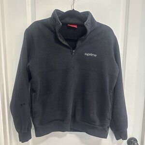 Supreme Quarter Zip Pullover Sweatshirt Black Size Small Collar Small Elbow Tear